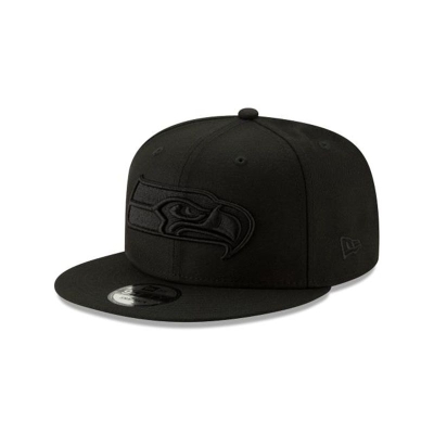 Black Seattle Seahawks Hat - New Era NFL Basic Black On Black 9FIFTY Snapback Caps USA9325618